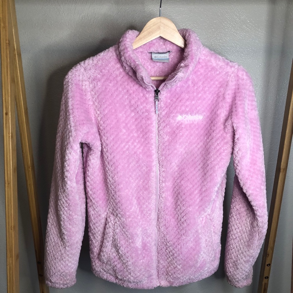 COLUMBIA YOUTH PINK FLEECE JACKET. EXCELLENT CONDITION. SIZE LARGE